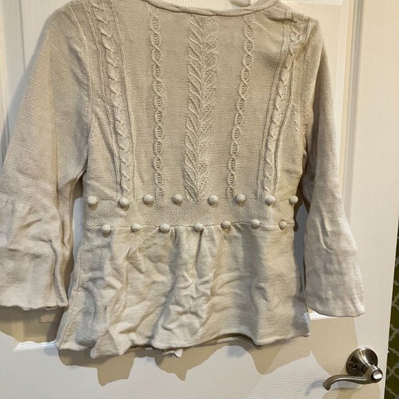 Anthropologie Moth Knit Cotton Cream Cardigan with Bell Sleeves - Picture 2 of 3